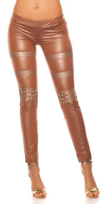leatherlook-leggings with studs Cappuccino